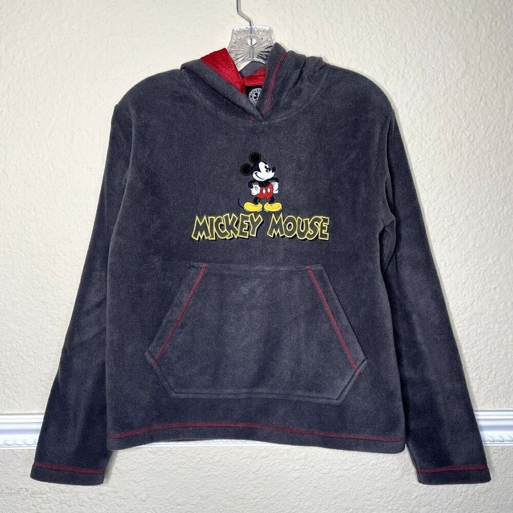 Mickey & Co Women's Small Pullover Fleece Hoodie Gray & Red Embroidered Comfy